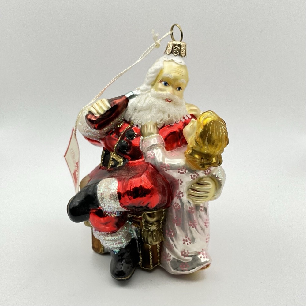 Coca Cola Coke Kurt Adler Polonaise Blown Glass Santa W/Child Christmas Ornament